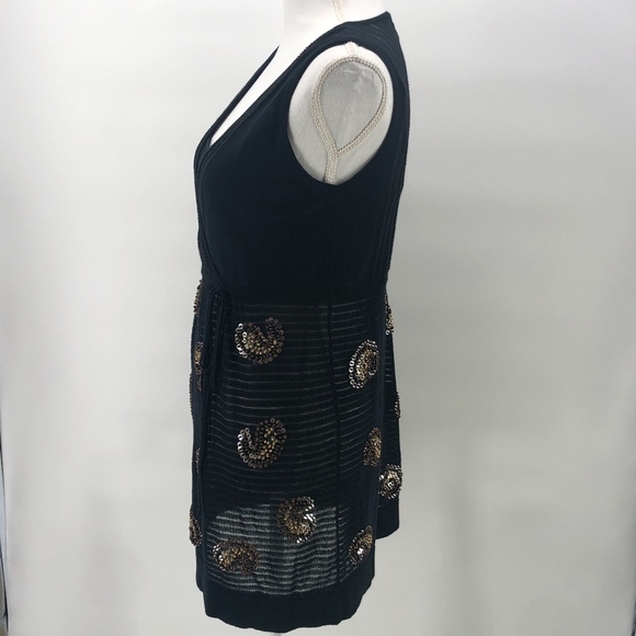 Nanette Lepore Black Gold Beaded Top M - Picture 3 of 8